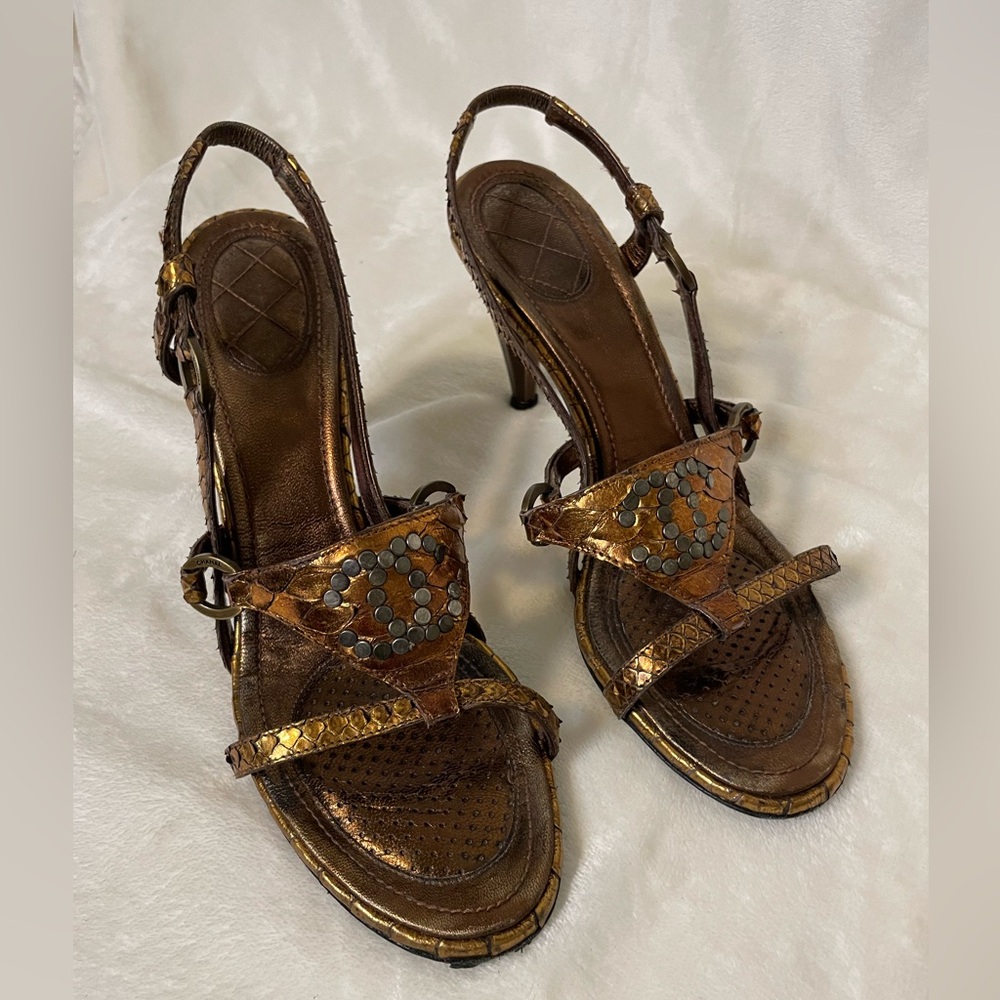 Authentic Chanel Bronze Python Heels - image 1